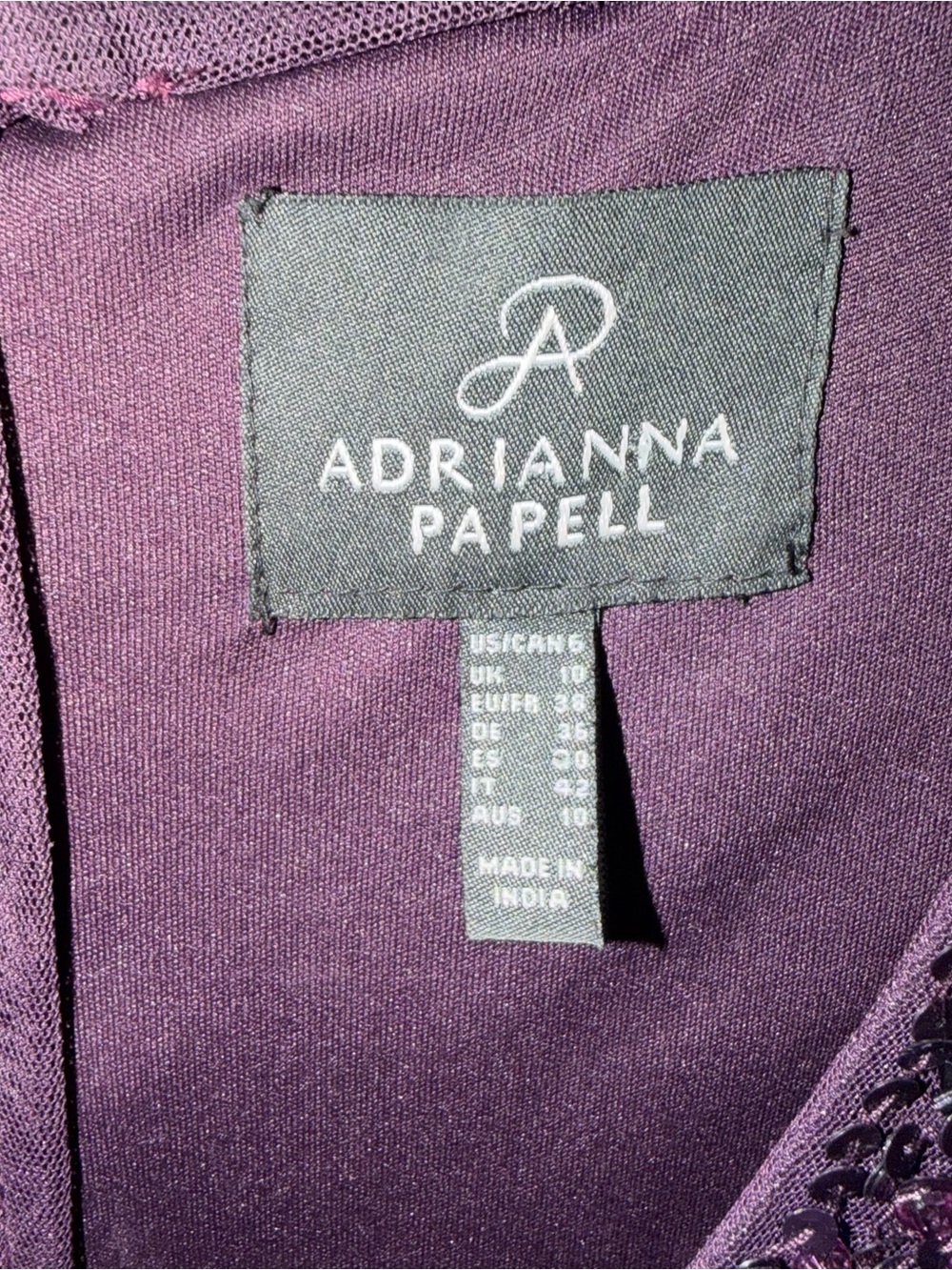 Adrianna Papell Purple Sequin Beaded Evening Gown Size 6